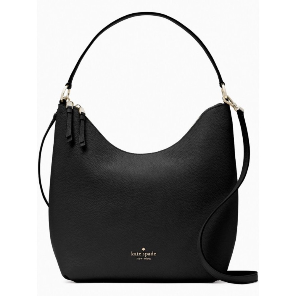 Kate Spade Zippy Black Pebbled Leather Shoulder Bag Large Hobo Crossbody Tote